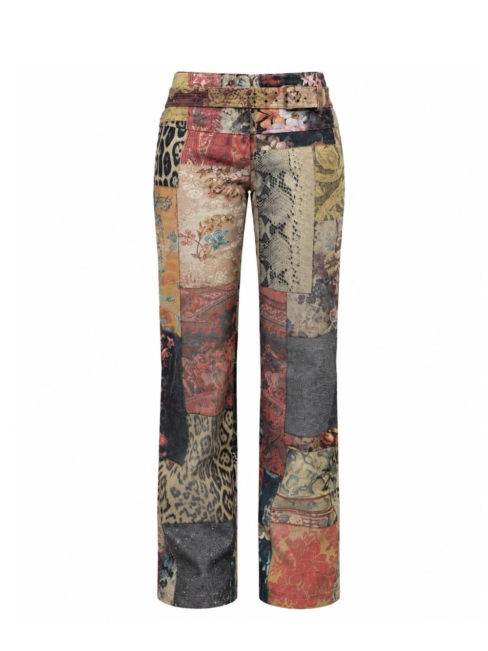 Roberto Cavalli Early 2000’s Multi Patchwork Print Mid Rise Jeans